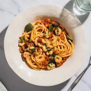 Spaghetti met Garnalen in Tomatensaus